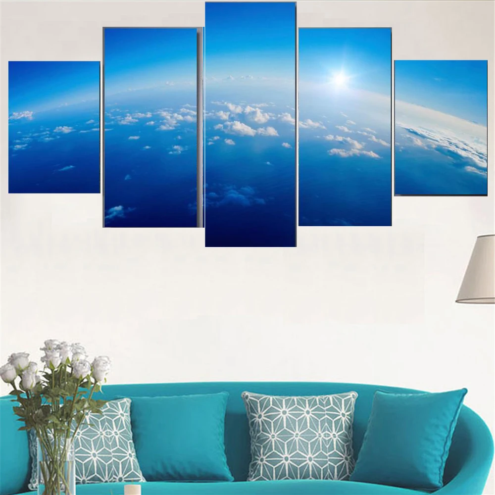 

5 Pieces Wall Art Canvas Painting Landscape Poster Blue Sky Modern Living Room Wall Home For Decoration Framework Pictures