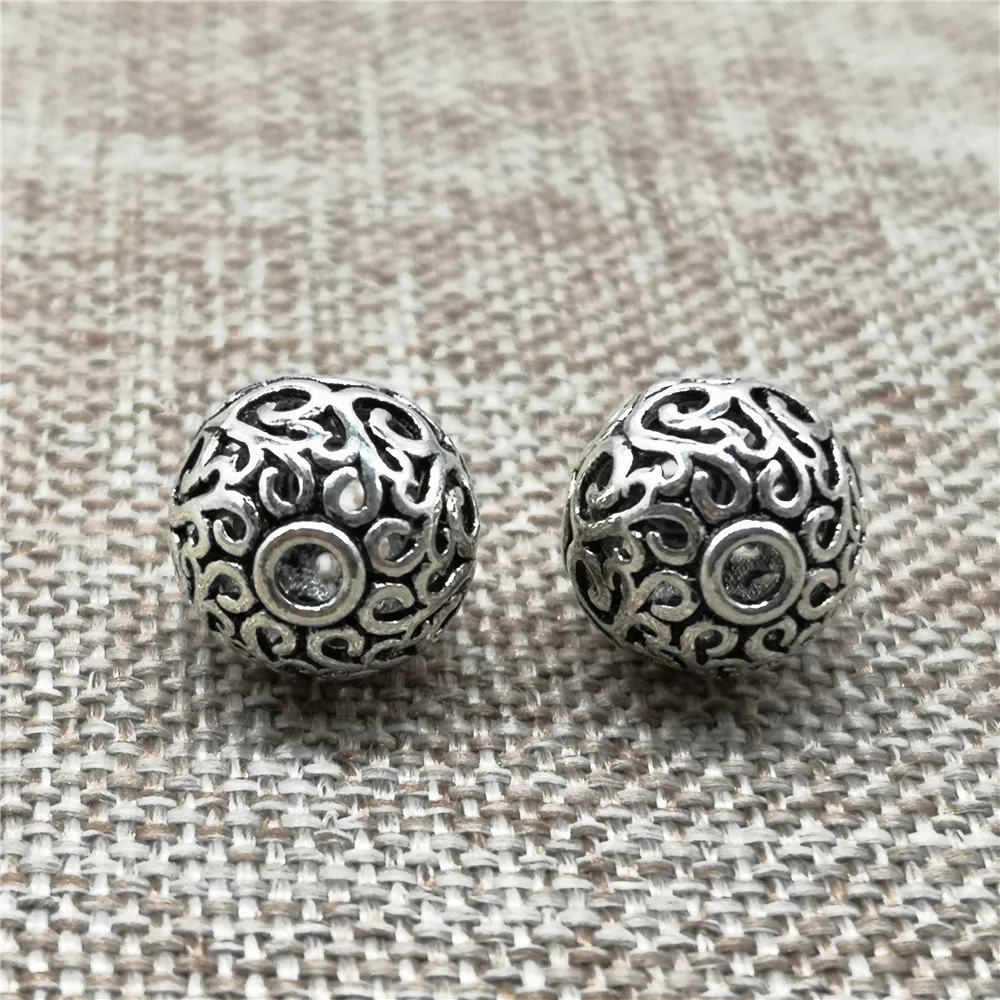 1 Piece of 925 Sterling Silver Hollow Spiral Round Beads 12mm for Bracelet Necklace