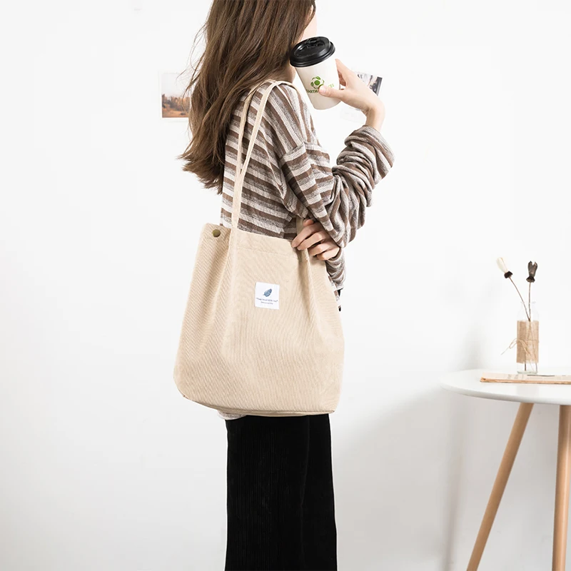 Corduroy Totes Bag Women's Shoulder Handbags Big Capacity Shopping Bag For Work Beach Lunch Travel Grocery