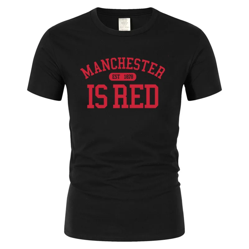 Lato (zjednoczone królestwo wielkiej brytanii) jest czerwona litera druku T Shirt mężczyźni bawełna O-Neck Manchester Tee koszula Camisa Masculina