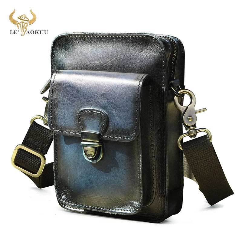 

Trend Male Natural Leather Travel Cross-body Messenger Bag Design 6" Phone Pouch Cigarette Case Fanny Waist Belt Bag Men 6401