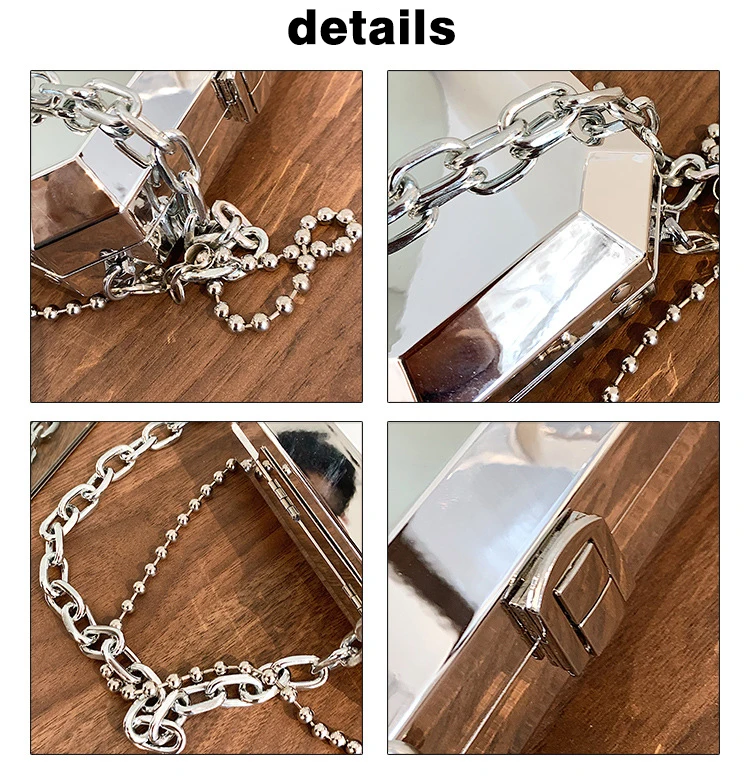 Silver Box Design Chain Party Clutch Fashion Purses and Handbags for Women Chic Designer Brand Shoulder Bag Crossbdoy Bag Female