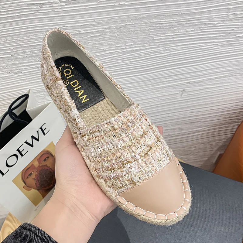 2022 Famous Brand European Patchwork Espadrilles Shoes Woman Genuine Leather Creepers Flats Ladies Loafers White Leather Loafers