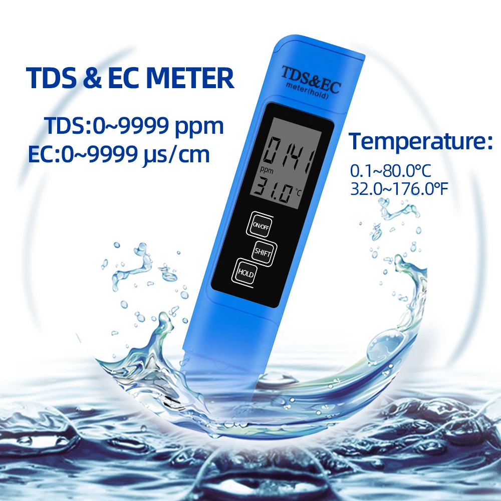 3 In1 Function TDS EC Meter Temperature Tester pen Conductivity Water Quality Measurement TDS&EC Tester 0-9000ppm