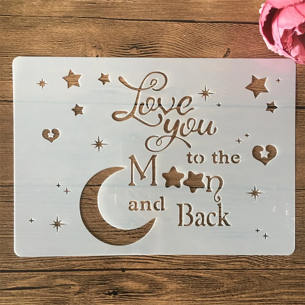 A4 29cm Moon Meteor Stars Heart Words DIY Layering Stencils Wall Painting Scrapbook Coloring Embossing Album Decorative Template