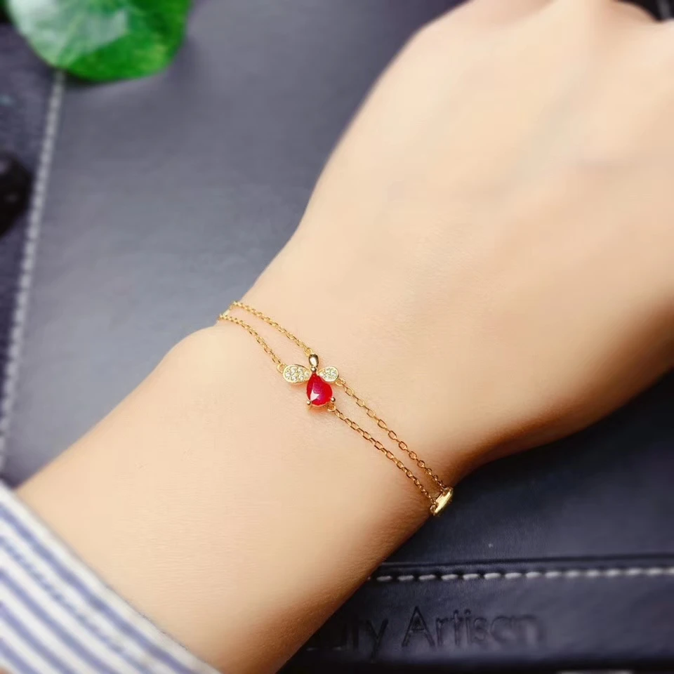 

silver bracelet golden color charming red ruby gemstone bracelet women silver jewelry gold color real natural gem birthday gift