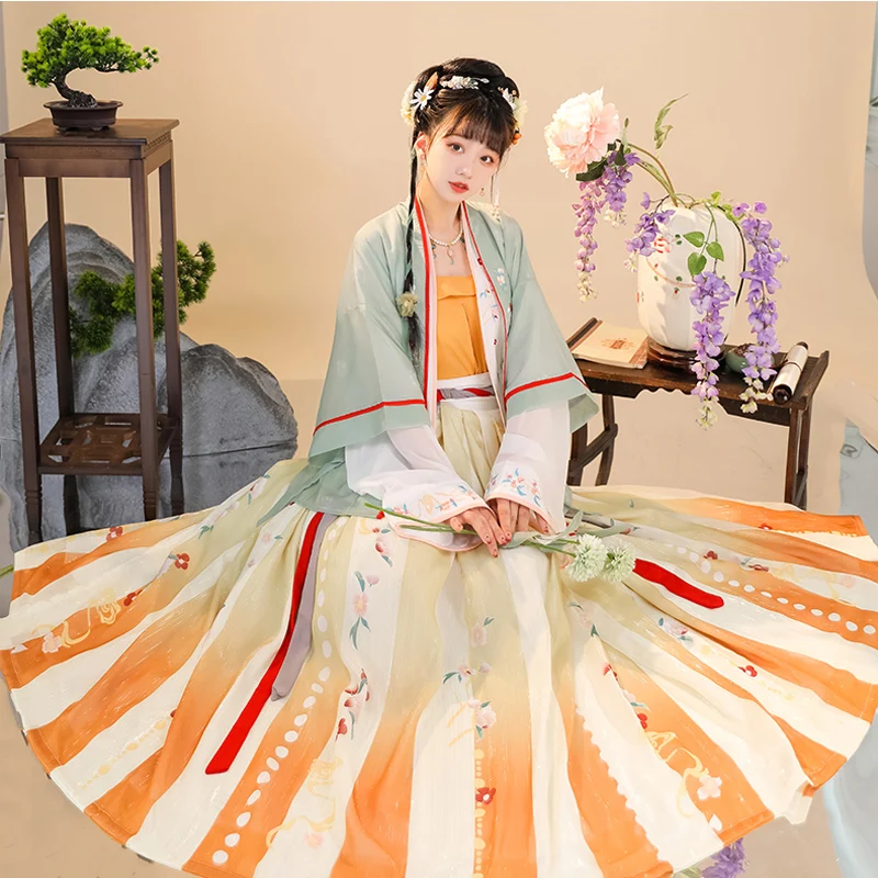 

Hanfu Chinese Traditional Clothing Womens Dress Floral Embroidery Loose Cardigan Vintage New Printing Long Fairy Dresses Sets