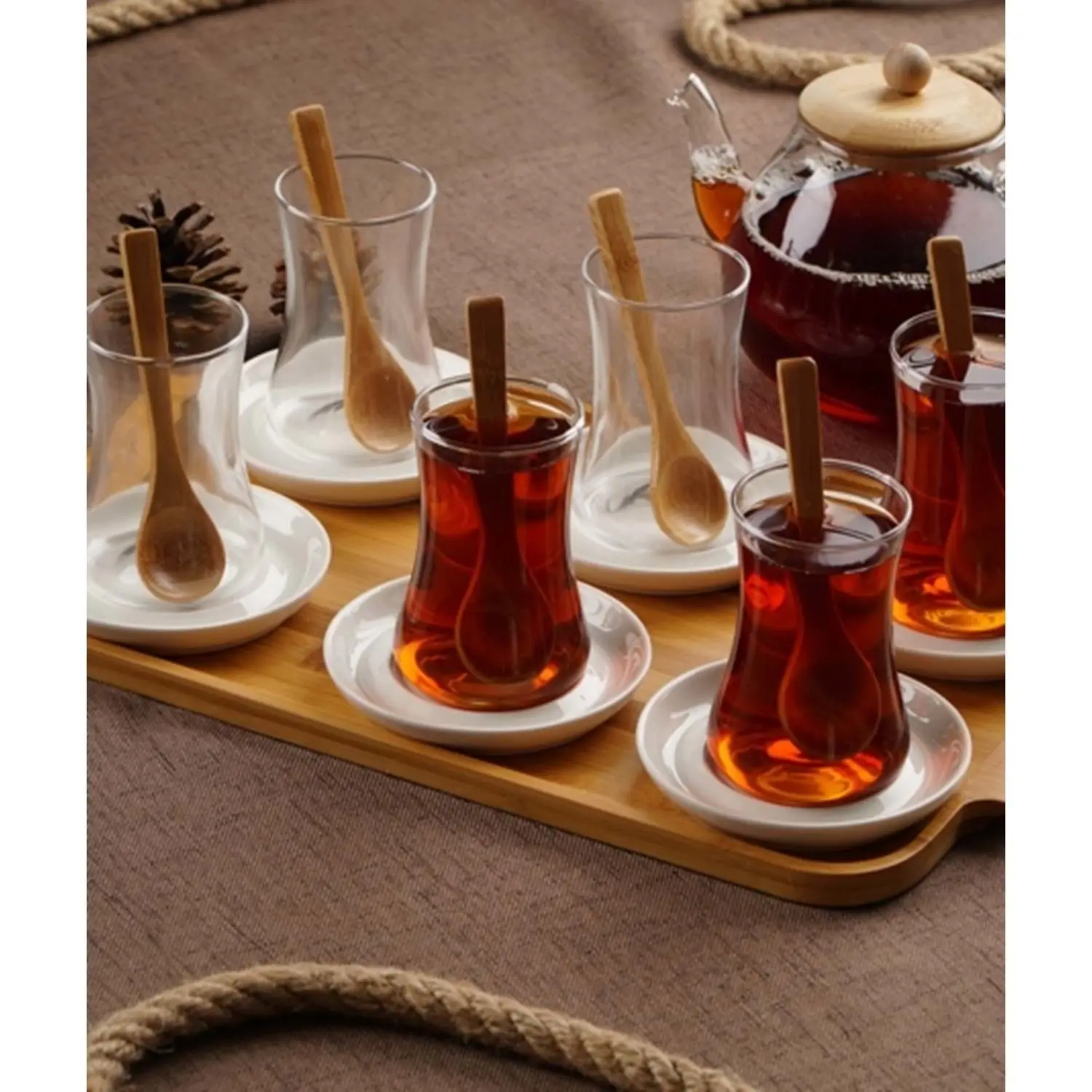 DOLBOVIAcar Porcelain Dish 6'lı Glass Tea cup + Bamboo Tray + KŞKPORJ010941 mug кружка coffee cup cup اكواب قهوه tazas