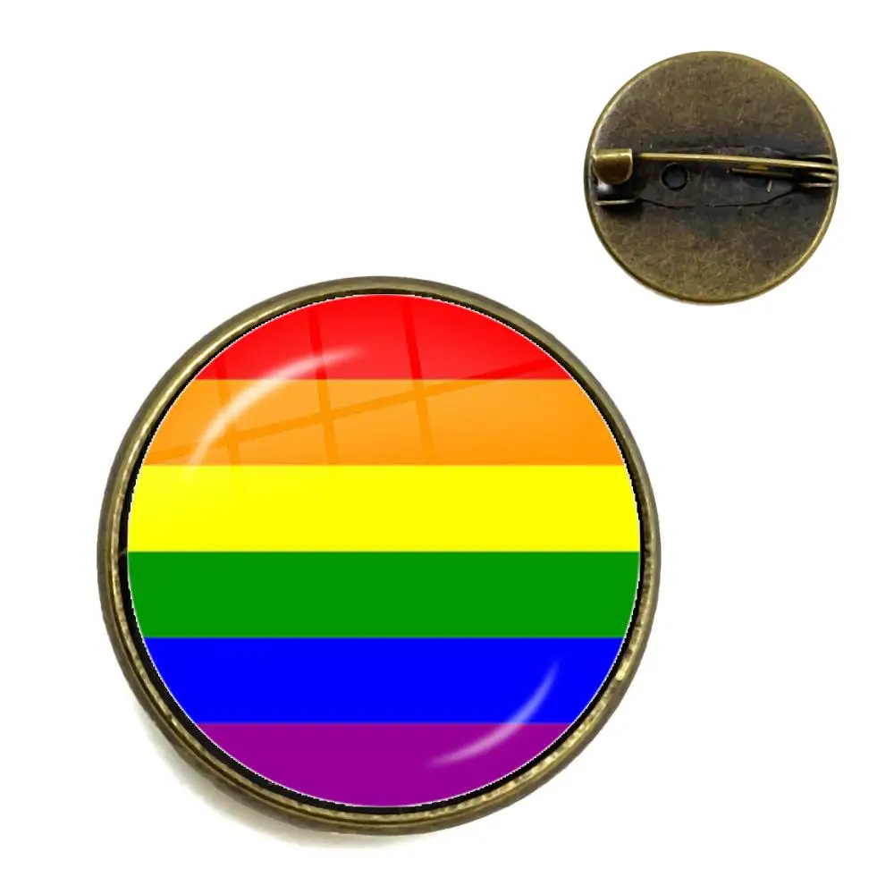 Gay Pride Rainbow Brooch Lesbian LGBT 20mm Glass Dome Cabochon Collar Pins Jewelry For Women Men Just Lover Gift For Homosexual