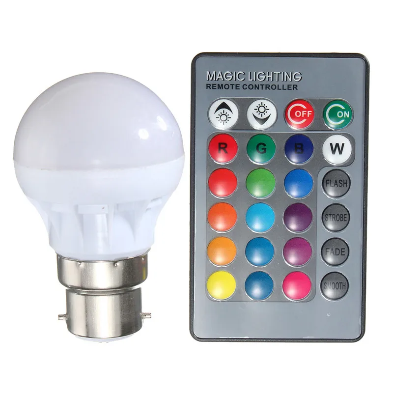 16 Colors Changing RGB LED Light Bulb E27 B22 3W Magic Lamp Spotlight Bulb IR Remote Control Holiday Lighting Decor