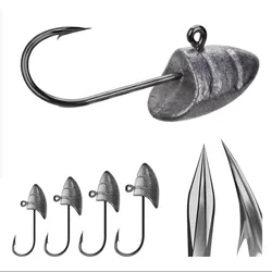5pcs/Lot Root fishing Lead Head Hook Strengthen blood groove hook for Soft Worm Lure Bait Jig Barbed Single Fishhook Accessories