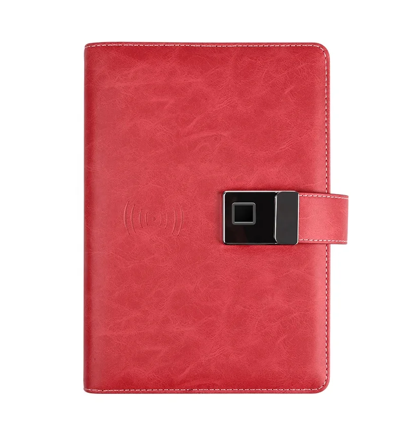 

10000mAh Smart Fingerprint Lock Diary Wireless Charging Business PowerBank Notebook Pu Leather Loose-leaf Note book With U DisK