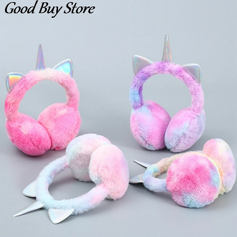 Cute Unicorn Earmuffs Ear Muffs Women Kids Lovely Cat Ears Warmer Plush Headband Fur Headphones Winter Cycling Fluffy Earflap