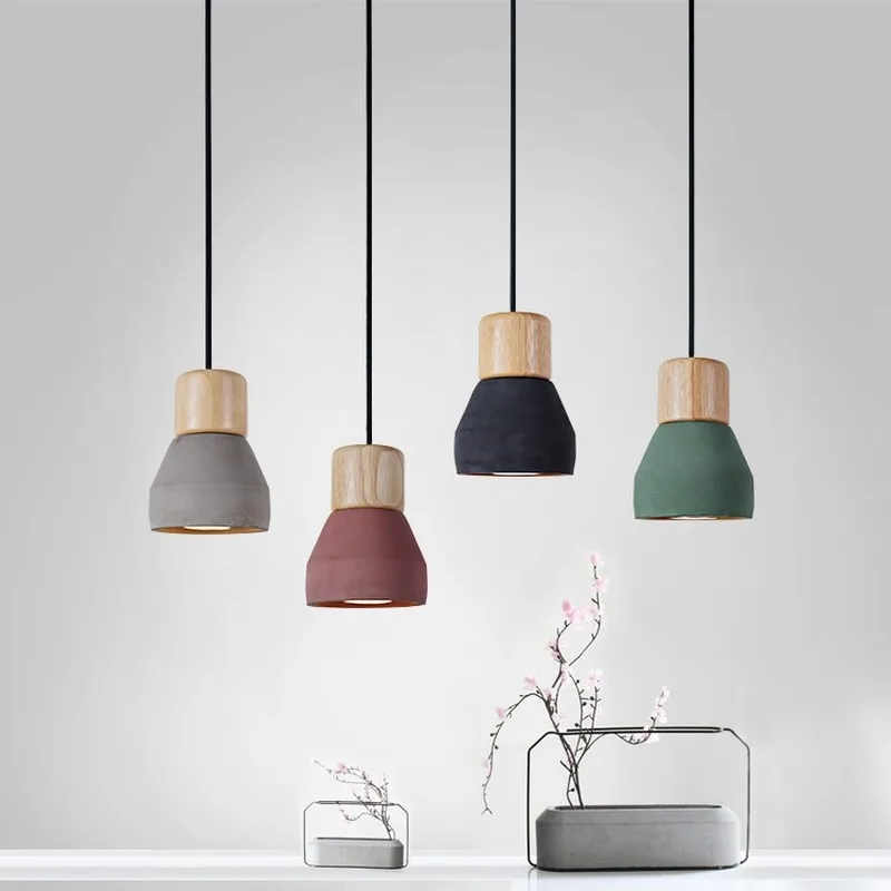 

Concret Indoor Led Pendant Lamp Cement Wood Hanging Lights Fixture Vintage Loft Restaurant Bedroom Bar Cafe Aisle Lights WF1014