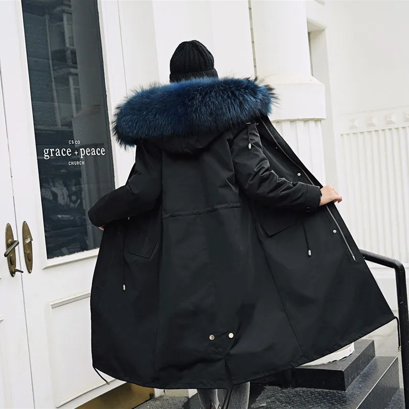 Luxury thicker faux Fox Fur Collar Coat female big fur parkas hooded Fleece Jacket Boyfriend Jeans Coat Bomber Jacket F202