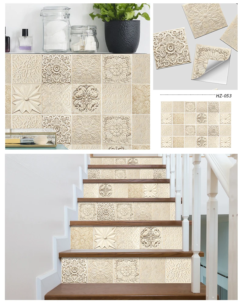 24PCS Fliesen Aufkleber Küche Wand Wasserdichte Und Öl-proof Selbst-adhesive Wallpaper 3d Retro Kunst Muster Abnehmbare bad Abziehbilder – Detail 30