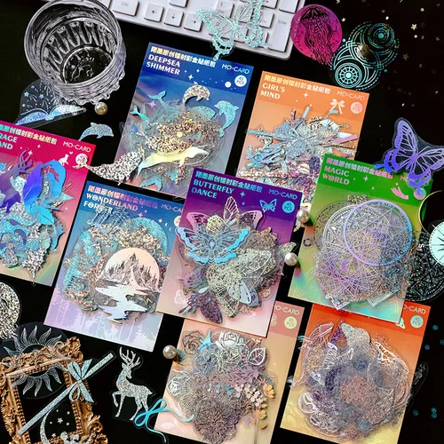 Imagen 2 del producto 45 Uds. De pegatinas de estampado en caliente Retro de noche estrellada de unicornio, manual, decoración de diario, pegatinas de decoración Diy para álbum de recortes hechas a mano