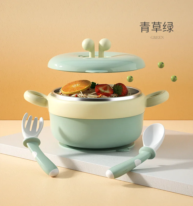 

316 stainless steel suction cup removable baby cutlery feeding bowl spoon fork baby heat insulation and fall protection