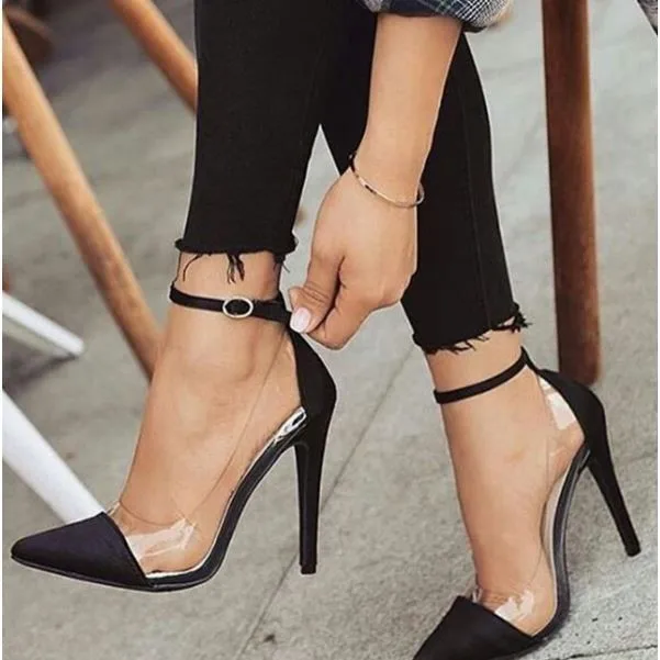 New Ladies High Heel Pointed Toe Shoes Lip Pattern Classic Luxury Brand Pumps Pointed transparent Stiletto Wedding Shoes sandals