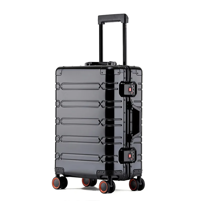 New Aluminum rolling luggage universal wheel fashion travel trolley suitcase 20/24/28 inch metal hard box password check-in case