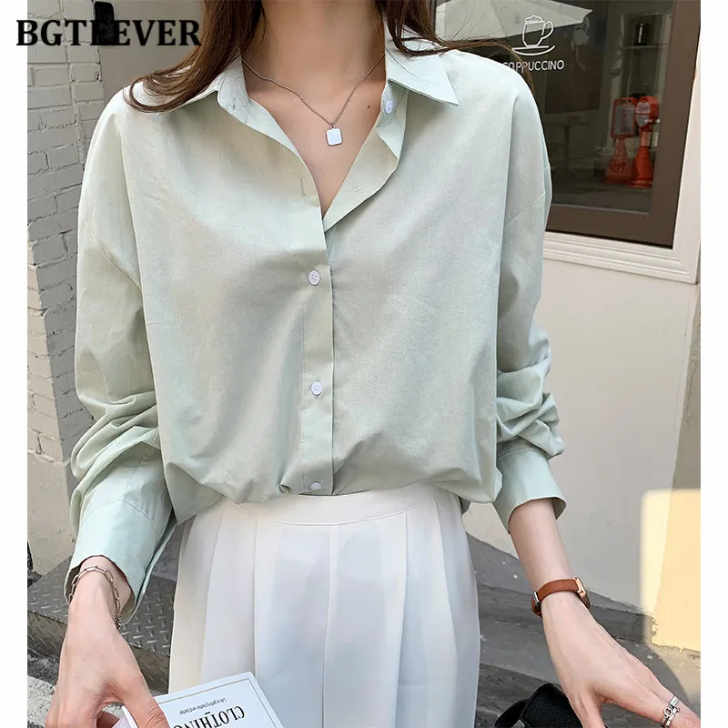 BGTEEVER Casual Single-breasted Loose Solid  Women Blouses Tops 2021 Autumn Winter Lapel Full Sleeve Ladies Shirts Elegant Blusa