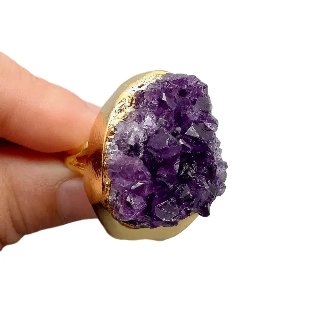 natural Amethyst rough drazy gold plated Ring