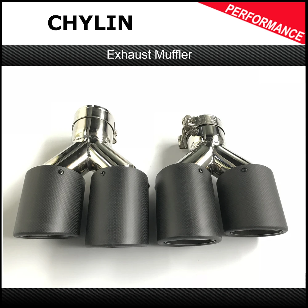 

A Pair Left and right Y Style Model Dual Carbon fiber stainless steel universal Auto exhaust tip Double end Tip For Ak