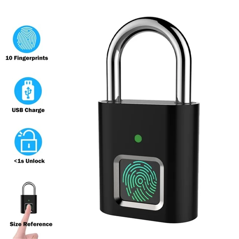 KINJOIN Fingerprint Lock USB Rechargeable Waterproof Smart Thumbprint Padlock Anti-theft Electric Mini Lock For Luggage Case