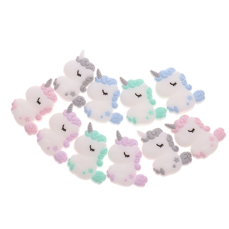 ATOB 5PCS Silikon Einhorn Zahnen Perlen Tiere Beißring Baby Silizium Perlen Baby Zahnen Für Halskette Baby Beißring Bpa Frei