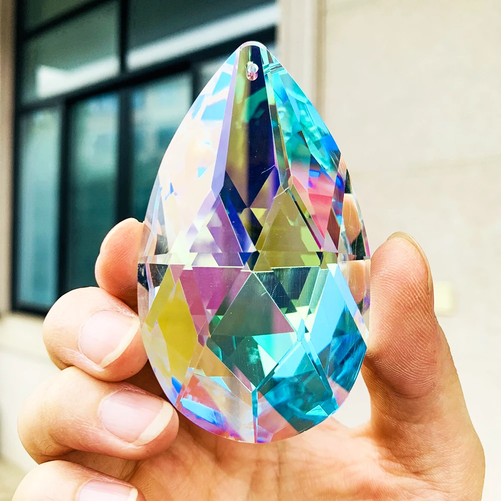 76mm AB Color Teardrop Crystal Prism Suncatcher Rainbow Crystal Faceted Chandelier Parts Glass Art Lighting Pendant Shinning