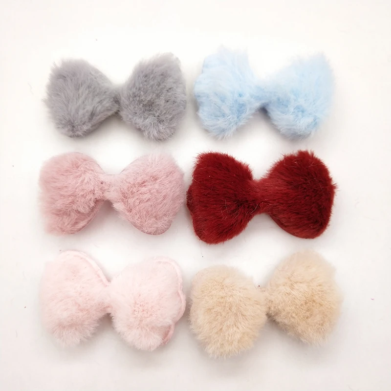 48pcs/lot 5*3cm plush Bowknot Padded appliques for headwear decoration handmade hair accessories