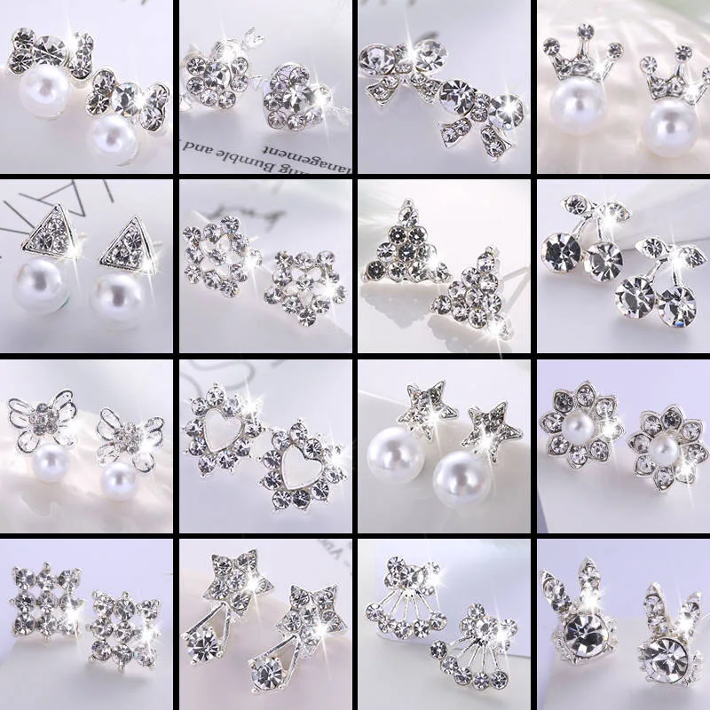 Hot selling Charm Women Earrings Snowflake Love Rabbit Bear Star Apple Shape Micro Inlaid Zircon Crystal Earrings for Women Gift