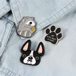 Animal Series Brooches Pet Black Cat Dog Enamel Pins MY KIDS HAVE 4 PAWS Dress Lapel Pin Lovely Badge Gift Jewelry for Kids