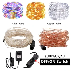 10m 20m 30m led luzes da corda fio de cobre luzes de fadas natal guirlanda decoração ao ar livre luzes com fonte de alimentação 12v para o casamento