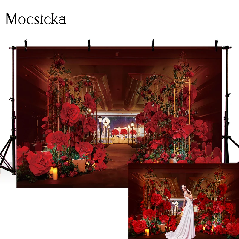 Mocsicka – arrière-plan de Photo de mariage, pétales de Rose rouge, décoration de mariage, bannière de photographie personnalisée