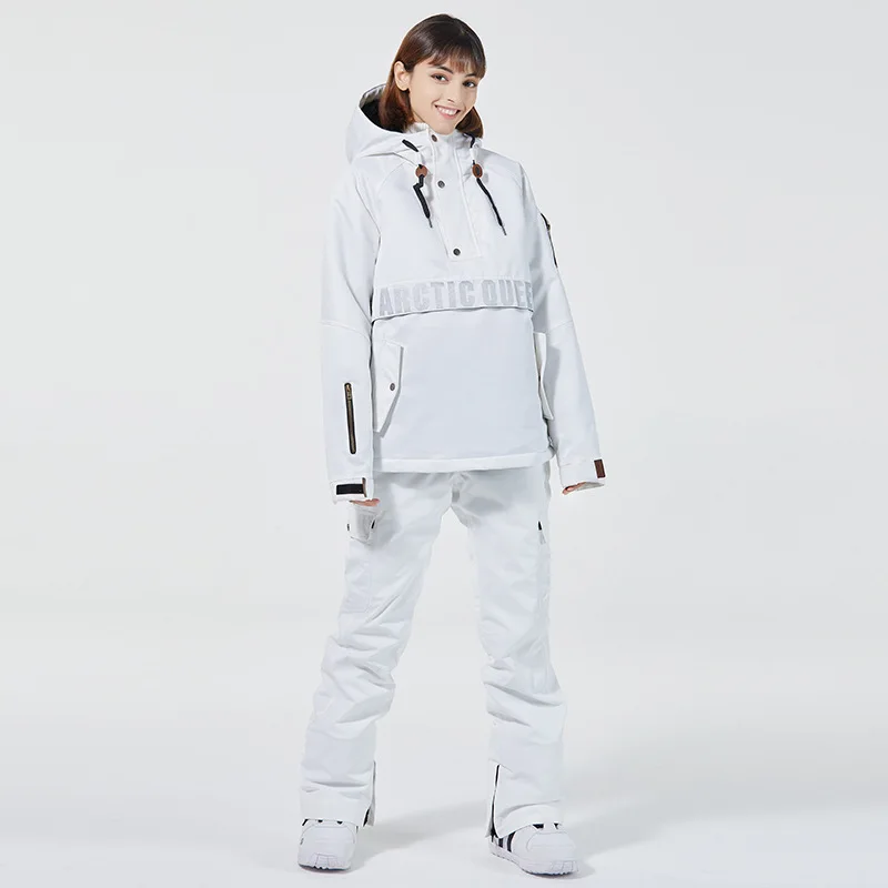 Tuta da sci con cappuccio da uomo donna tuta da sci inverno caldo giacca da sci impermeabile antivento all'aperto pantaloni da sci Set da snowboard donna maschio