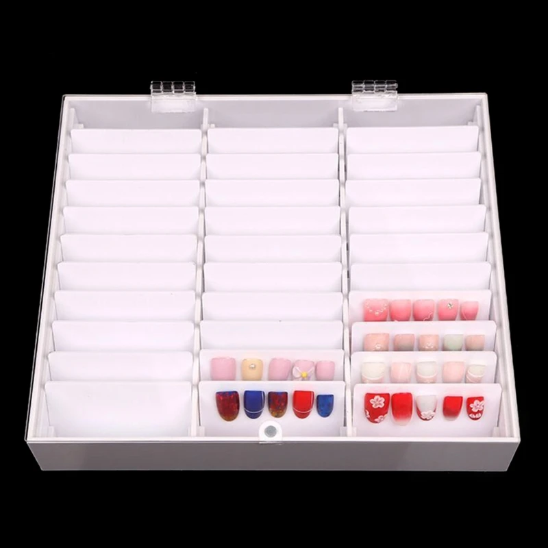 Display Stand Fake Nail Tips Storage Box 30 Compartments and Tabletop Artworks Decoration Container