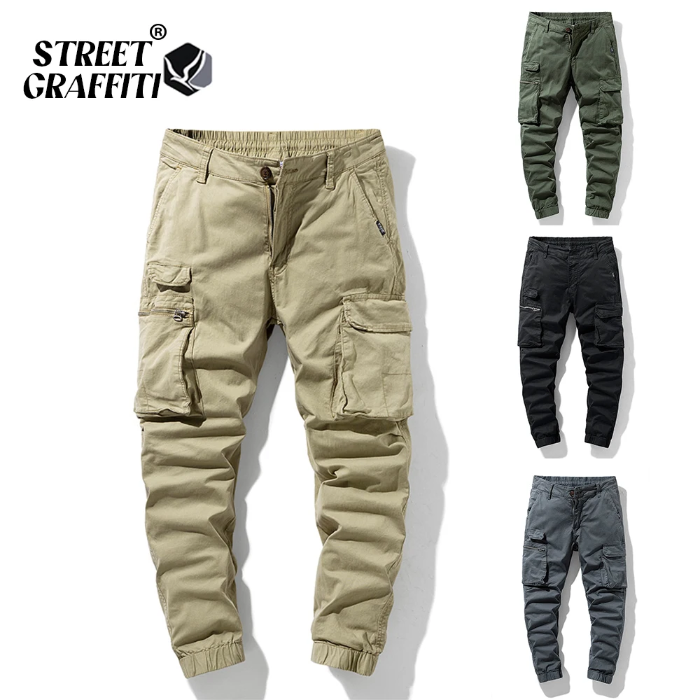 2024 New Spring Men's Cotton Cargo Pants Clothing Autumn Casual Fashion Elastic Waist Quality Pantalones Tipo Cargo Pants Men