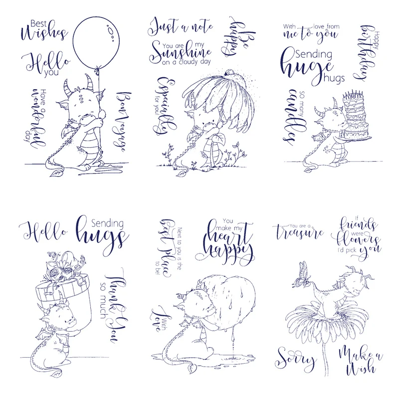 

Sweet Dragon Stamp Set Cake Flowers Balloon Present Heart Clear Stamp for DIY Scrapbooking Cards Crafts 2021 New