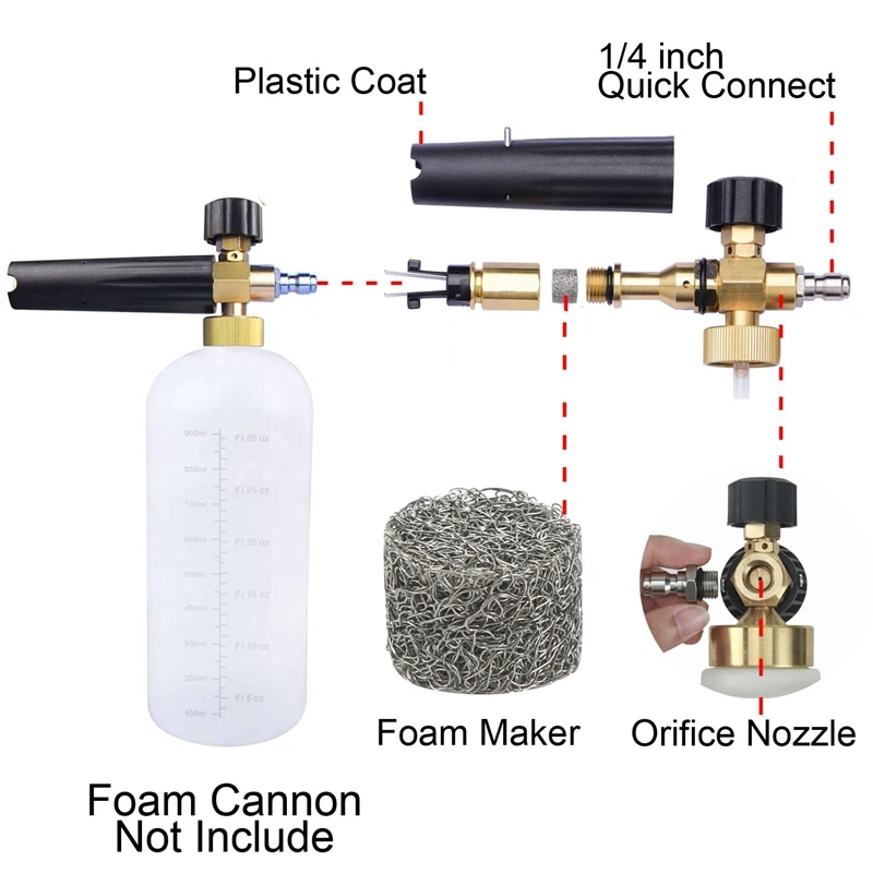 Foam Cannon Orifice Nozzle Tips And Foam Maker, Universal 1.1 Mm Thread Nozzle And Mesh Filter For Snow Foam Lance, 3000 Psi