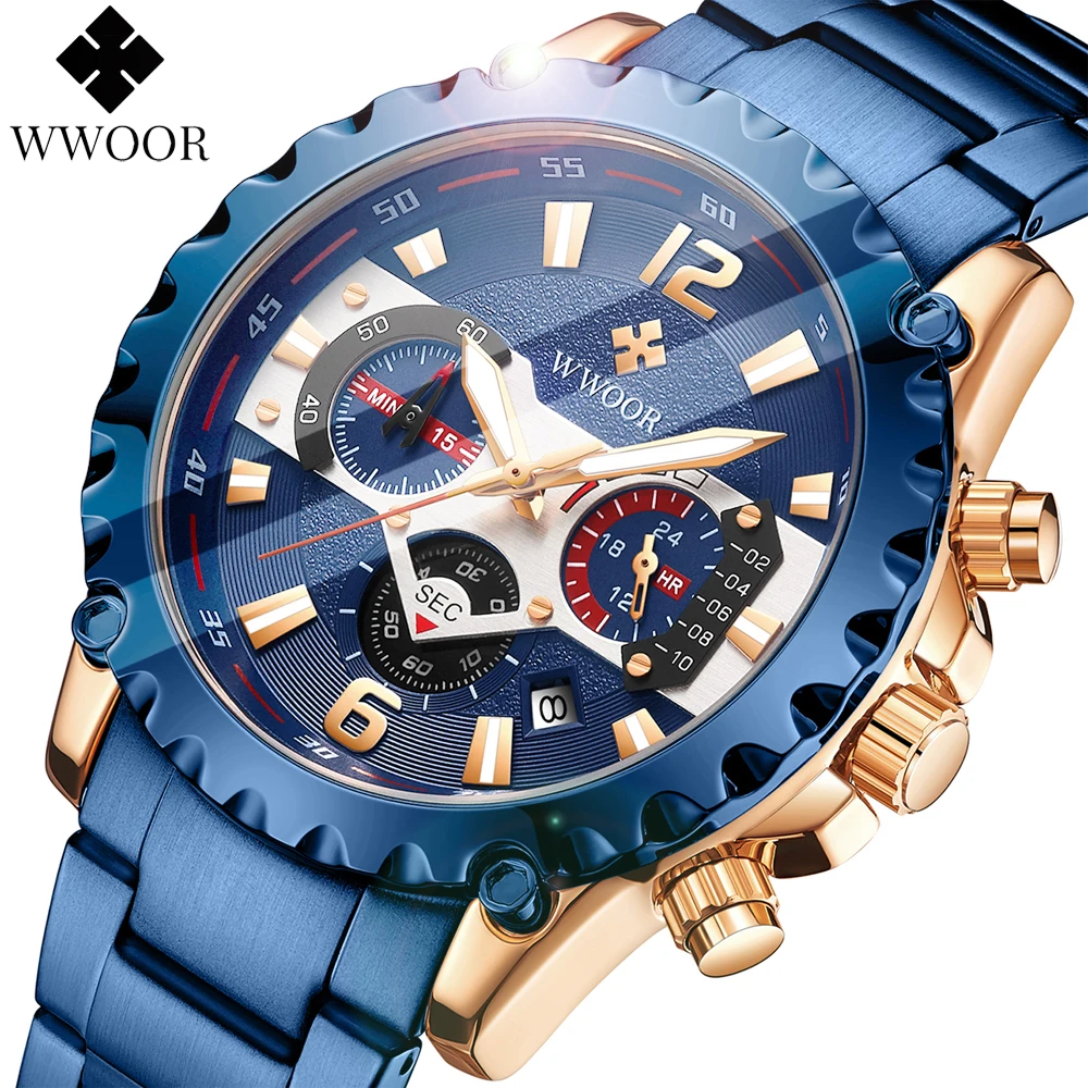 

New WWOOR Men Watches Waterproof Military Sport Chronograph Luminous Man Date Clock Fashion Quartz Wrist Watch Relogio Masculino