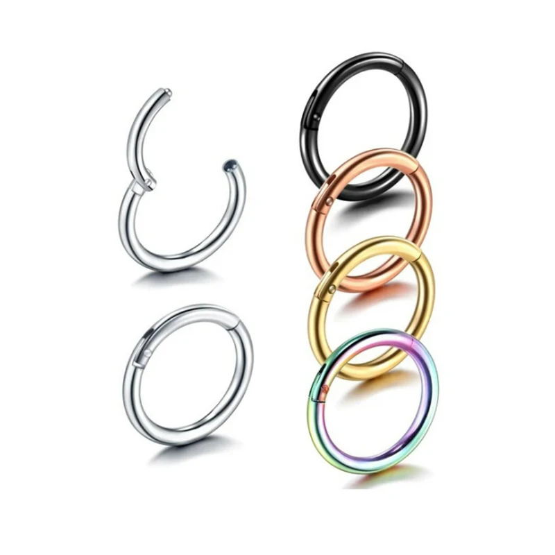 Aço cirúrgico Tornito Nose Clicker, Septo Piercing, Cartilagem da orelha Piercing, Brinco, Helix Septo, Clip Ring, 16G, 18G, 1Pc