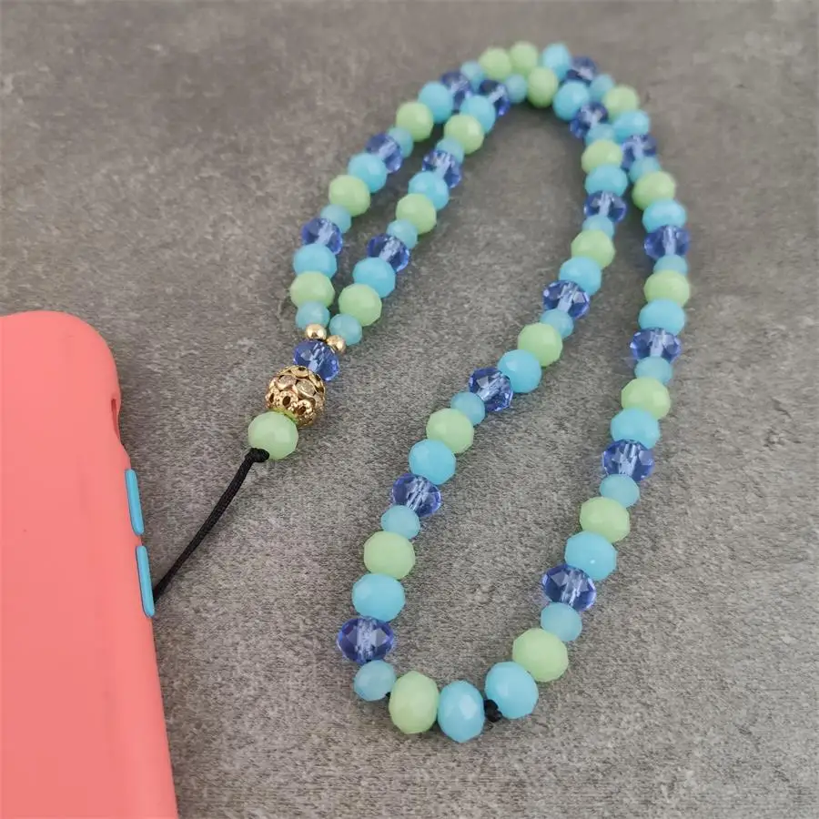 Blue Crystal Bead Mobile Phone Straps Lanyards For Keys Bling Hand Wrist Strap Rope Cord Holder Lanyard For Iphone