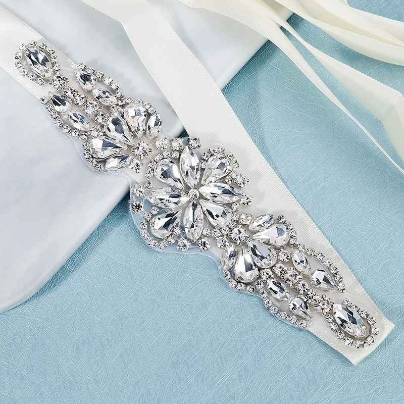 

Miallo Fashion Bridal Satin Belts Crystal Silver Color Wedding Accessories Prom Dress Belt Ivory White Strass Bride Sash Gifts