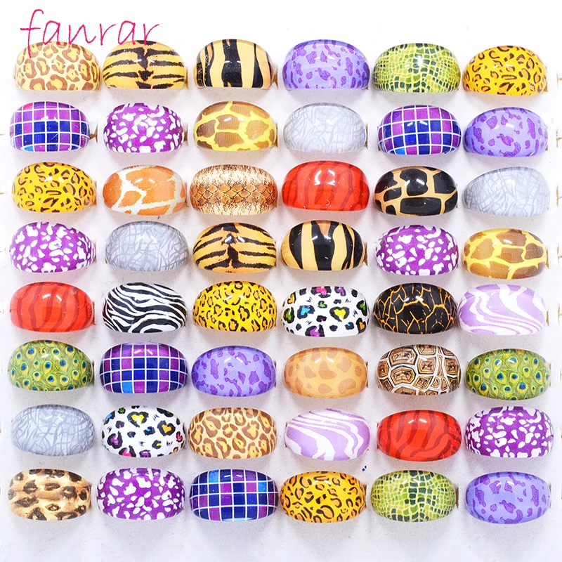 Wholesale 10/20pcs Mixed Colorful Leopard Skin Acrylic Rings Women Girls Retro Fashion Finger Accessories Jewelry Size 17-19mm