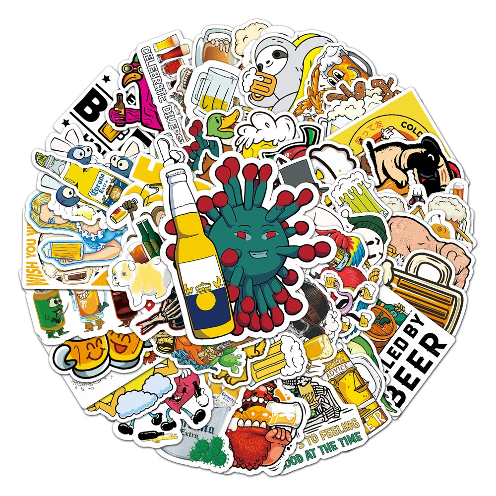 50pcs Cartoon Wine Brewage Beer Stickers For Notebooks Scrapbook Stationery Cute Sticker Craft Supplies Scrapbooking Material