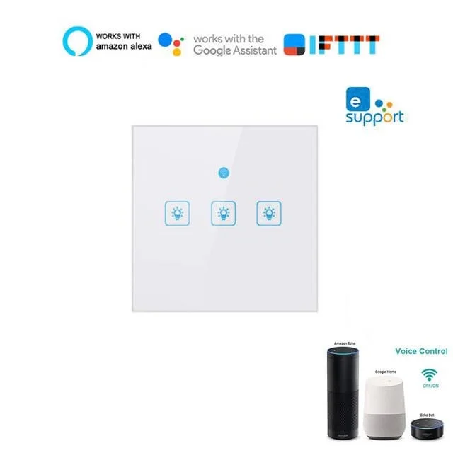 Wifi Smart Wall Light Switch Touch Panel EU Standard 1-3 Gang Smart Home Works With Alexa Google Home Mini IFTTT