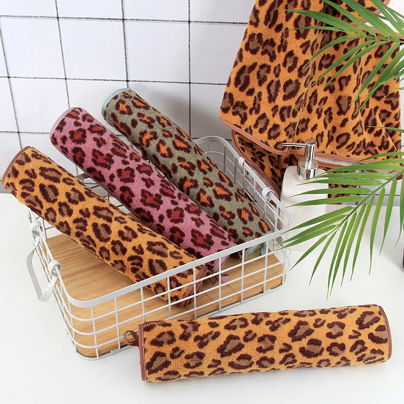 2pcs/set New Leopard Coral Fleece Hand Face Towel Set Soft Comfortable Absorbent Household Adult Facial Wash Towel Bathroom