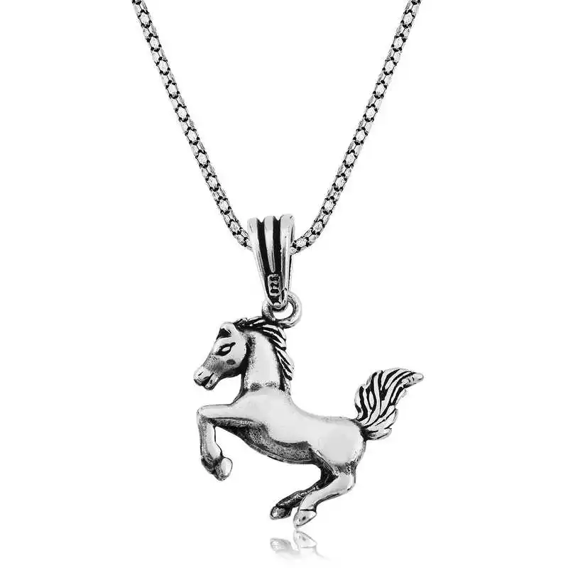 ​Silver Prancing Horse Necklace 925 Sterling Men Jewelry Wedding Party Birthday Gift - Box - Pendant - Chain Choker - Man - Fashion