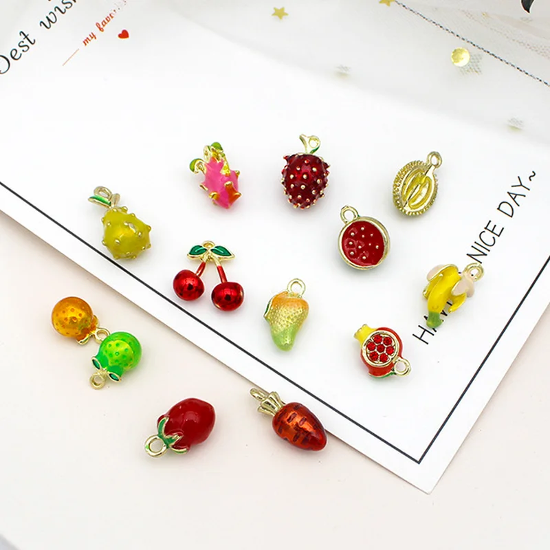 

10pcs simulation three-dimensional creative fruit enamel pendant necklace earrings bracelet DIY charm handmade jewelry making